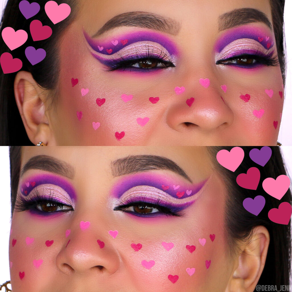 debra jenn in purple cut crease eyeshadow with hearts in face paint