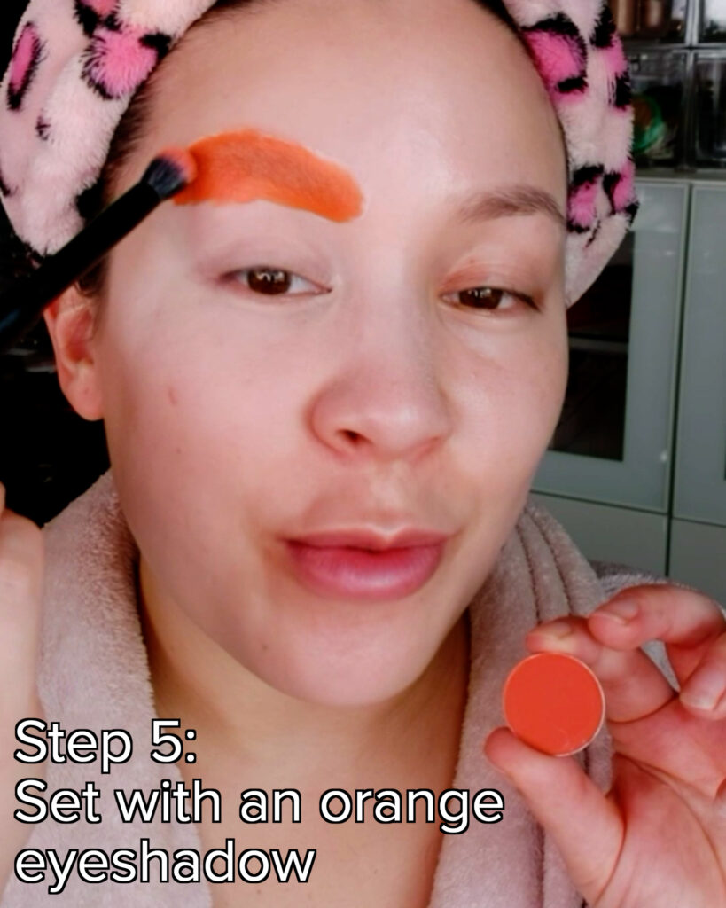 use orange eyeshadow to set brows