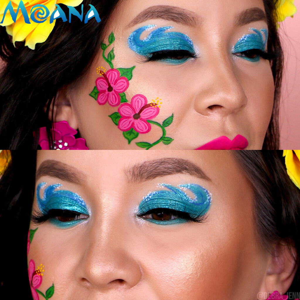 Moana Makeup Tutorial Face Ocean Waves & Hibiscus Flowers