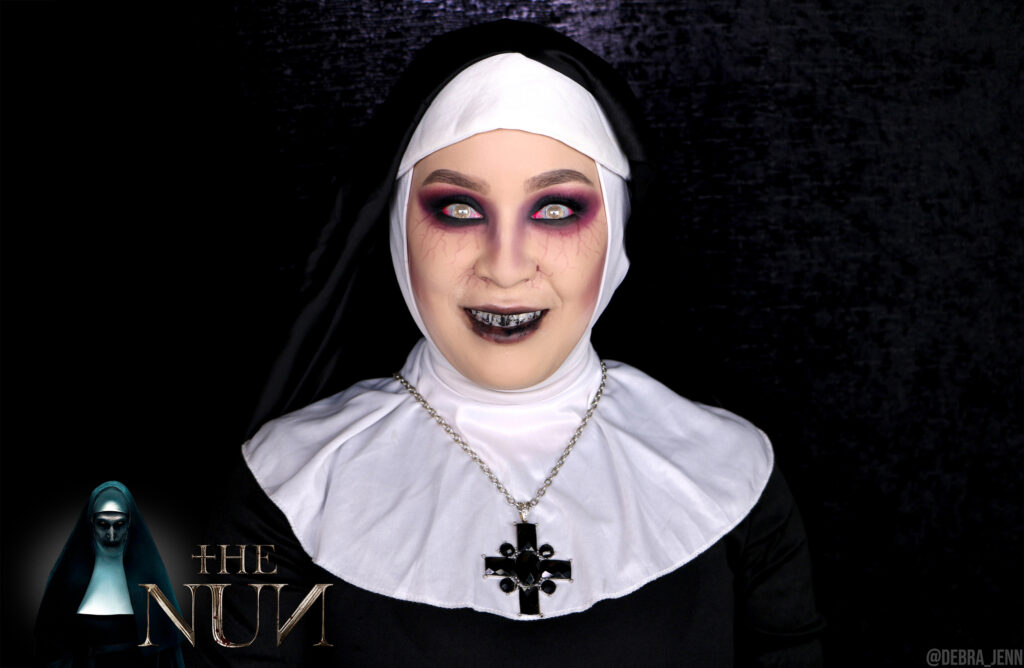 debra jenn in scary nun makeup for halloween