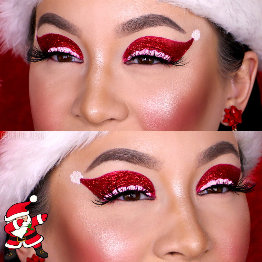 Debra Jenn in santa eyeshadow look, a fun and creative christmas makeup look