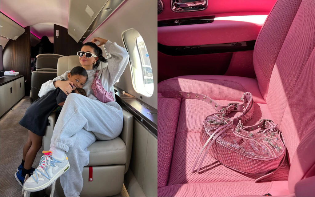 Kylie Jenner balenciaga le cagole bag in pink rhinestones