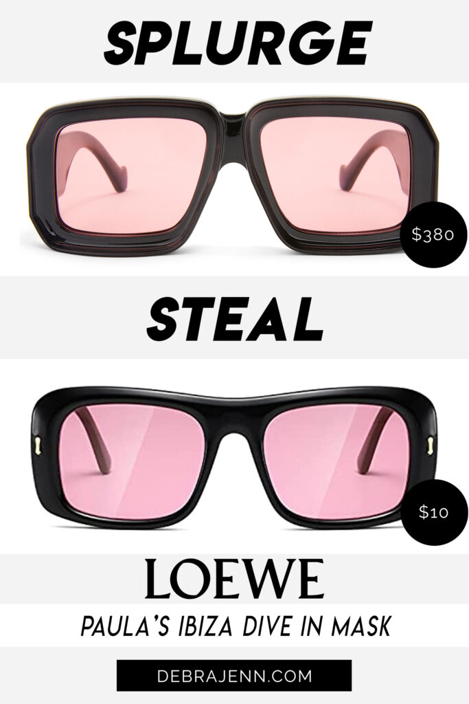 loewe sunglasses dupe: loewe paula's ibiza dive in mask glasses in black with pink lenses