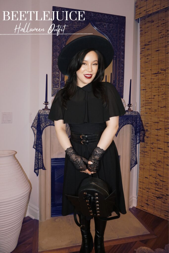 All Black Halloween Outfits: lydia deetz dress with cape